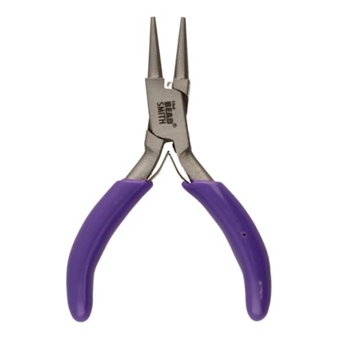The Beadsmith Mini Series Round Nose Plier – Create Consistent Loops in Wire and Metal – 3-Inches, Purple Comfort Grip Handle, Single Leaf Spring, Polished Steel Head – Tools for Jewelry Making - style: Round Nose