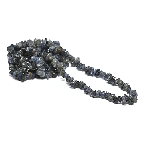 Iolite Pre Drilled Natural Crystals Crushed Chips Beads for Jewelry Making, DIY Handmade Healing Crystals (25 Inch Strand) - color: Iolite