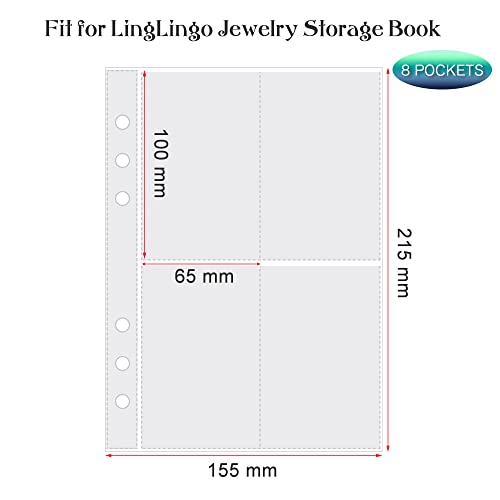 Clear Double-Sided Refill Inner Pages for Transparent Jewelry Storage Book 6 Ring Binder, 20 Sheets 160 Pockets - color: 20 Sheets for Small Bags