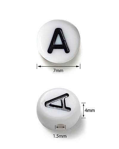 Deinduser 1400 Pieces Letter Beads - 4x7mm White Round for Bracelets Acrylic Jewelry Making Bracelet Alphabet with Black inked, R-W0B - color: White beads with Black inked letter, size: Round 4*7mm