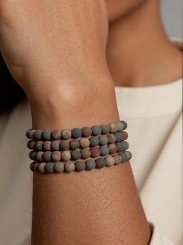 Stone Beads, 60pcs Matte Picasso Jasper, 6mm Round Loose Beads for Jewelry Making, Bracelets, with Bag, String & Card - color: Matte Picasso Jasper, size: 6mm