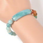 Justinstones Gem Semi Precious Gemstone Love Heart Charm Stretch Beaded Bracelet Unisex - color: Blue Amazonite(7 Chakra)