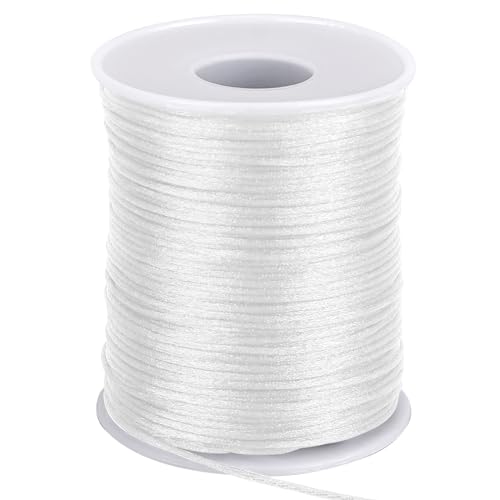 Nylon Cord White Bracelet String 1.5 mm 110 Yard White Nylon Satin Cord Wind Chime String Thread Macrame Waxed Braided Trim Cord Valentine's Day present for Jewelry Making,Beading,Macrame Craft,Blinds - size: white