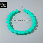 Chunky Acrylic Resin Beaded Necklace for Women Colorful Large Round Choker Adjustable Stack Acrylic Beads Necklace Resin Summer Party Jewelry - style: Blue