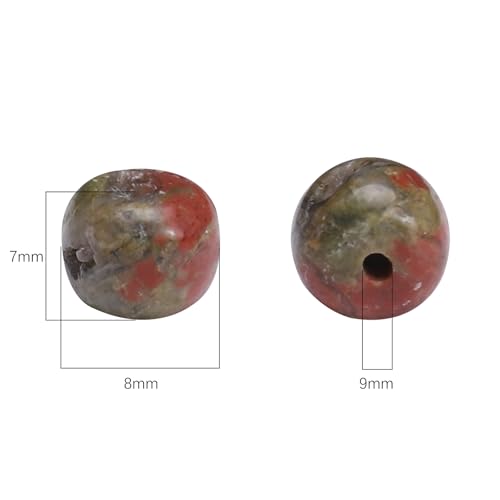 BEADIA Natural Unakite Flat Cut Round Drum Stone 8mmx7mm Loose Semi Gemstone Beads for Jewelry Making 38cm - color: Unakite