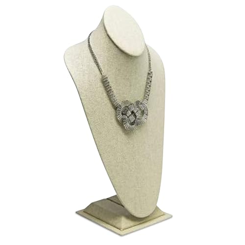 Novel Box Beige Linen Bust Stand Jewelry Necklace Display 8x5x15.5 Inches - Freestanding Travel Necklace Holder Stand - Necklace Mannequin Organizer Stands - Necklace Displays X-Large - color: Beige Linen, size: X-Large