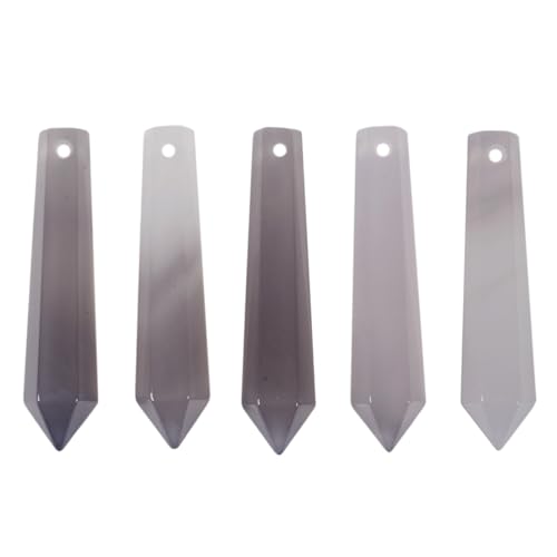 50mm Natural Grey Agate Hexagonal Wand Jewelry Making Crystal Pointed Chakra Reiki Healing Beads 2mm Hole Drilled(Pack of 5) - color: Grey Agate