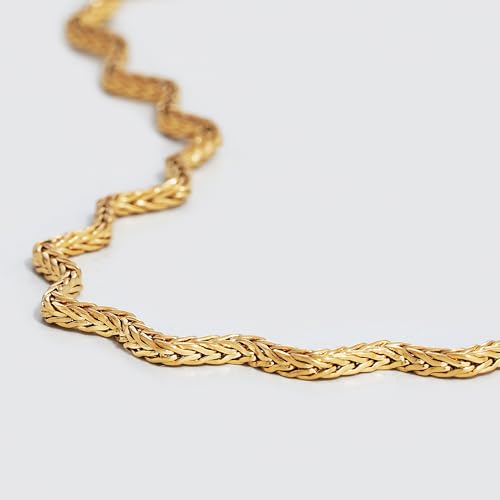 Dremmy Studios Dainty Gold Choker Necklace for Women 14K Gold Plated Coin Disc Figaro Layered Beaded Flat Mariner Sideways Cross Wishbone Link Clavicle Necklaces - style: 1.2mm Wave Chain