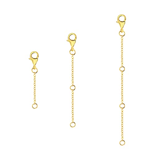 Gold Necklace Extenders,14K Gold Chain Extenders with Lobster Clasp, Durable Plated Solid Brass Necklace Bracelet Anklet Extension Chains(1 2 3 Inches, 3PCS) - color: D-Gold, size: 1,2,3inch