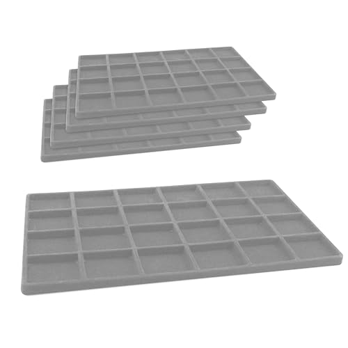 Novel Box 5 Pack 24-Slot Gray Liner Jewelry Storage Tray Inserts 14.75x8.25x1 Inches - Jewelry Organizer Pad for Drawers & Store Displays - Jewelry Display Pads for Rings Earrings & Pendants - color: Gray, size: 24-Slot Inserts