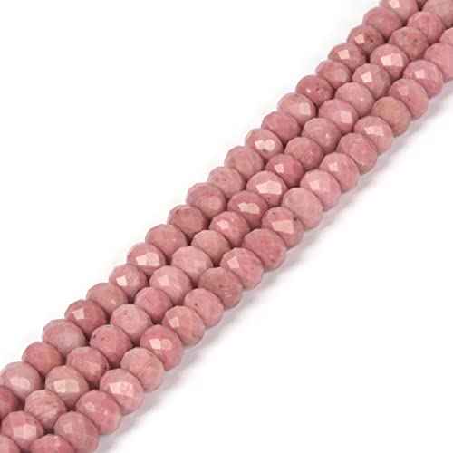 6mm Natural Pink Rhodonite Faceted Rondelle Loose Beads Jewelry Making DIY Bead 16 Inch - color: Pink Rhodonite