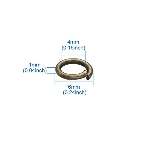 KISSITTY 50g Antique Bronze Plated Brass Open Jump Rings 6x1mm Round Chainmail Jewelry Making Connectors (About 450pcs) - color: Antique Bronze#4mm Inner Diameter