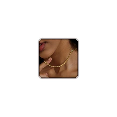 Gold Cuban Chain Necklace for Women, Trendy 14K Gold Plated Dainty Chunky Necklace Adjustable Cuban Link Chain Choker Necklace for Men Fashion Jewelry Best Gifts for Birthday Christmas Thanksgiving - color: Gold, size: 16'' +2'', style: 3.5MM
