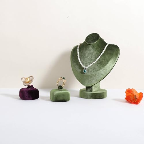 Velvet Necklace display stand for Selling, Jewelry Bust Mannequin for Show, Small Necklace Holder Stand【Green】 - color: Green