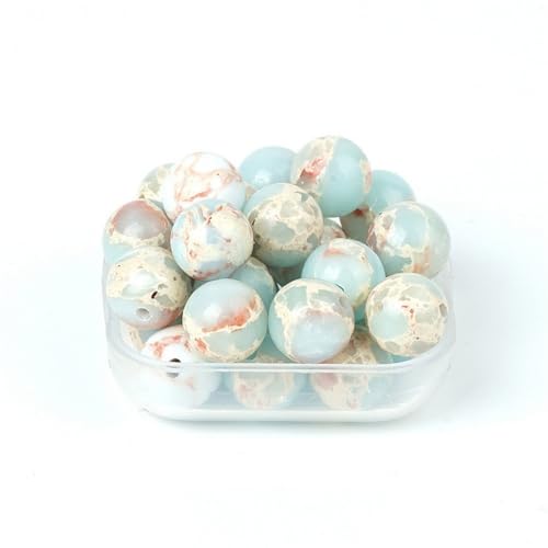 100Pcs Natural Stone 6mm Azure Imperial Jasper Round Loose Gemstone Energy Healing Beads Hole Size 1mm DIY Smooth Beads for Bracelet Necklace Earrings Jewelry Making - color: Azure Imperial Jasper, size: 6mm