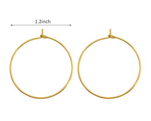 YAKRUNA 14k Genuine Gold Plated Wine Glass Charm Rings, 12PCS Earring Beading Hoops Hooks for Jewelry Making, Hypoallergenic Thin Ear Wires for DIY 30mm(1.2") - color: gold earring 5