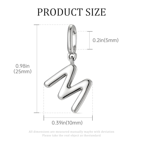 OVRUNS Initial Charm for Women,Letter Bracelet Necklace Charms Alphabet Pendant Charms With Clasp - color: Silver, style: Letter M II