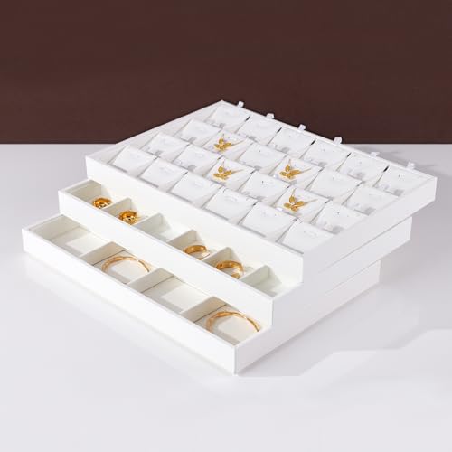 White PU Leather Jewelry Display Tray for Long Chain Pendant Necklace Organizer Display Showcase Jewelry Storage Tray - size: 18 Slot