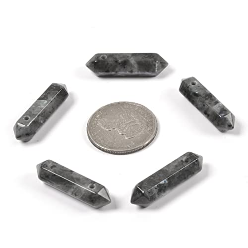 Larvikite 32mm Natural Gemstone Hexagonal Wand Jewelry Making Crystal Pointed Chakra Reiki Healing Beads 2mm Hole Drilled(Pack of 10) - color: Larvikite