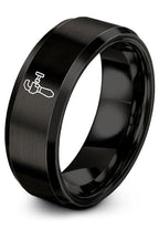 Chain Tool Ring - Gift for Cyclist - 8mm - Band - Gunmetal Black Silver - Personalized Custom Engraving - Men Women - Anniversary Engagement Wedding - Tungsten Carbide - Flat Dome Bevel - color: 13 - Black Tungsten