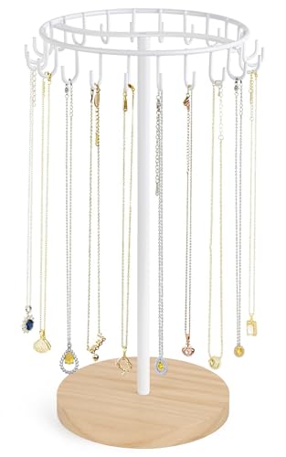 Mkono Necklace Holder Metal Jewelry Display Stand Necklace Organizer with 22 Hooks for Storage and Hanging Bracelet Keychain Home Room Decor for Women,White - color: White, size: 22 Hooks