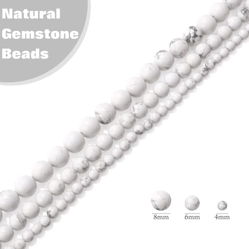 Vinswet 60pcs 6mm Howlite Natural Stone Beads Round Genuine Real Stone Beading Loose Gemstones DIY Smooth Bead for Bracelet Necklace Earrings Jewelry Making - color: Howlite, size: 6mm