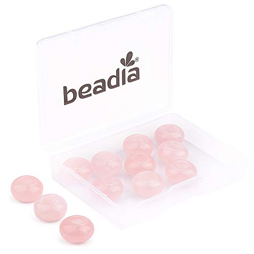 BEADIA Natural Rose Quartz Crystal Rondelle Stone with Large Hole (5.5mm) Loose Semi Gemstone Beads for Jewelry Making 14mmx7.5mm 12pcs - color: Rose Quartz, size: 14mm x 7.5mm
