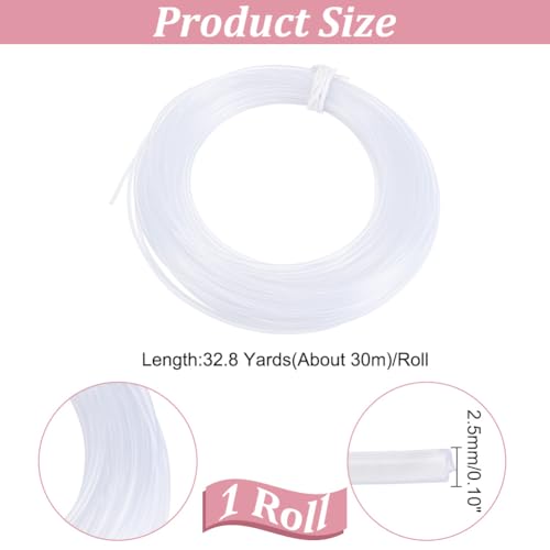 1 Roll Nylon Memory Wire 32.8 Yard Round Clear Plastic Wire White Boning Roll Clear Memory Brim Lines Crinoline Boning for Bridal Dress Hat Brims Jewelry Making Diameter:2.5mm - size: 2.5mm