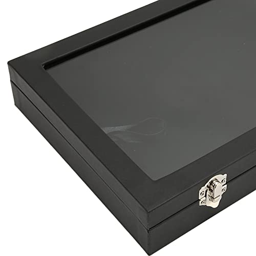 Pin Display Case Premium Transparent Glass Lid Jewelry Storage Box With Lock Buckle For Brooch Badge Medal Collection Black 28x20x5cm