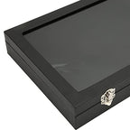 Pin Display Case Premium Transparent Glass Lid Jewelry Storage Box With Lock Buckle For Brooch Badge Medal Collection Black 28x20x5cm