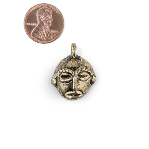 TheBeadChest Round African Brass Mask Pendant (21x27mm): Genuine West African Mask Design for DIY Jewelry & Necklaces - color: Brass, size: Extra Small (21x27mm)
