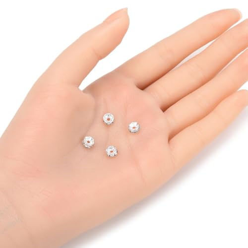 100pcs Adabele Grade A 6mm Crystal Rhinestone Rondelle Loose Beads (Clear Crystal) Sterling Silver Plated Spacer for DIY Craft Jewelry Making CF1-601 - color: Clear, size: 6mm (100pcs)