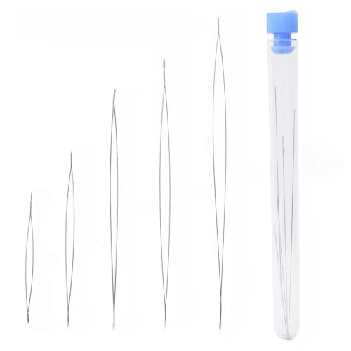 Beading Needles Set for DIY Jewelry Making, 5 Different Sizes, Handmade Bracelet and Necklace Threading Tool, 16cm Bottle with Blue Cap