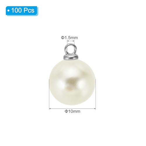 PATIKIL Pearl Charm, 100pcs Pearl Beads Faux Pearl Pendant Charm DIY for Jewelry Making Bracelets Earrings Necklace Crafts - color: Silvery Beige, size: 10mm