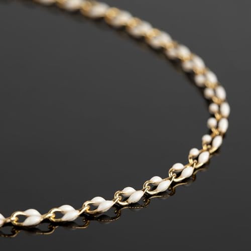 White Enamel Cable Chain Customize Necklace DIY Jewelry Chain Roll, 2 Meters Gold Plated Brass Chain with Jump Rings and Lobster Clasps - color: White
