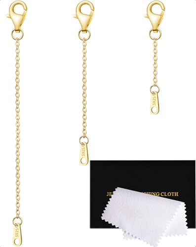 Necklace Extenders Gold Chain Extenders for Necklaces Extensions Sterling Silver Bracelet Extender Gold Necklace Extenders for Women 3 Piece Set, 1 2 3 Inch - color: Gold, size: 1 2 3 inch