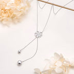DAOCHONG Long Necklace S925 Sterling Silver Tassel Round Ball Necklace for Women,Snowflake Long Necklace Silver Jewelry Christmas New Year Holiday Gifts for Women Her (Chain adjustable) - style: Snowflake Necklace