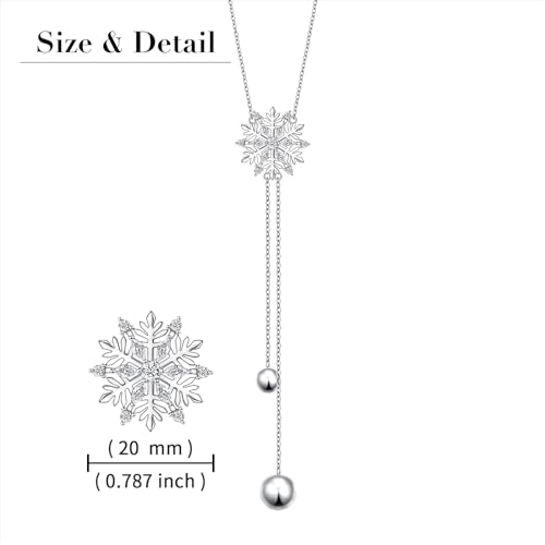 DAOCHONG Long Necklace S925 Sterling Silver Tassel Round Ball Necklace for Women,Snowflake Long Necklace Silver Jewelry Christmas New Year Holiday Gifts for Women Her (Chain adjustable) - style: Snowflake Necklace