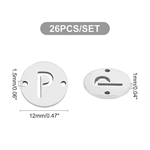 UNICRAFTALE Stainless Steel Alphabet Link Charms from A to Z Letter Pendants Connectors for Earring Bracelet Necklace Flat Round Metal Pendant DIY Earring Bracelet Making - color: Metal Color