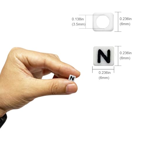 600PCS 6x6mm Square Acrylic Letter Beads N for Friendship Bracelets Jewelry Making, White Acrylic Cube Base with Black Alphabet Beads for DIY Crafts Bracelets Necklaces Key Chains Phone Lanyard - color: Letter N(Black on White)