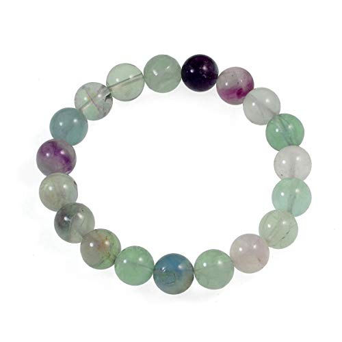 AD Beads Natural Gemstone Round Beads Stretch Bracelet Healing Reiki 10mm (Fluorite) - color: Fluorite