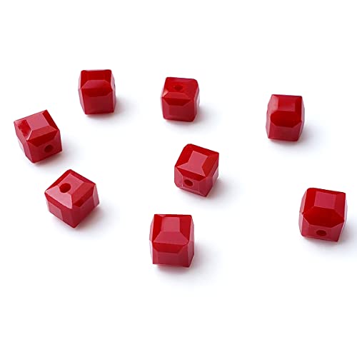 6mm Cube Glass Beads for Jewelry Making, Faceted Square Crytal Spacer Beads for Bracelet Necklace Earring, Ceramic Red 270pcs - color: Ceramic Red, size: 6mm
