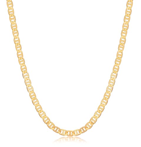 Barzel 18K Gold Plated Mariner Chain Necklace for Women, Flat Marina - Made in Brazil - color: 5MM Gold, size: 16 Inches