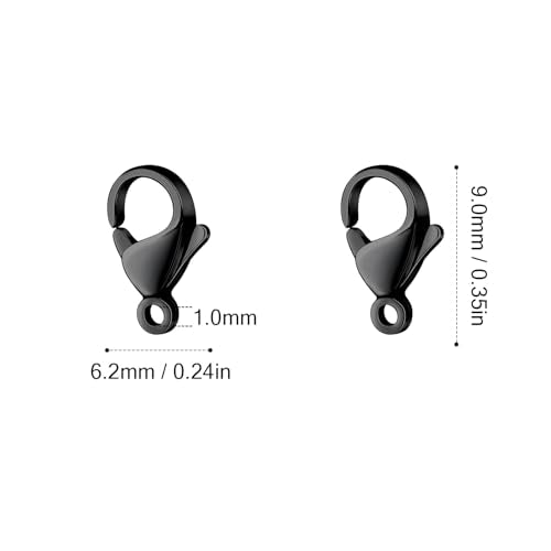 [9MM/ 100PCS] Black Lobster Clasps for Jewelry Making Black Color Plated 304 Stainless Steel Lobster Claw Clasps Bulk for DIY Crafts Jewelry Making - color: 9mm black