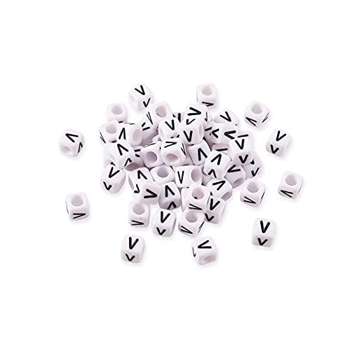 FASHEWELRY 300Pcs Cube White Acrylic Letter Beads 6x6mm Letter V Alphabet Beads for DIY Bracelet Necklace Jewelry Making - color: Letter V, size: 6x6x6mm
