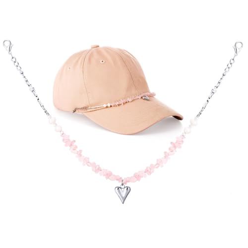 14 Pcs Trucker Hat Chains, Bulk Trucket Hat Charms Chains for Women Men, Bill Decoration Detachable DIY Metal Chain - color: Rose Quartz
