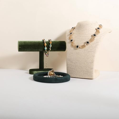 Bracelet T Bar Display for Selling, Wahtch Stand Jewelry Display, Velvet Bangle Holder Organizer【Green】 - color: Green