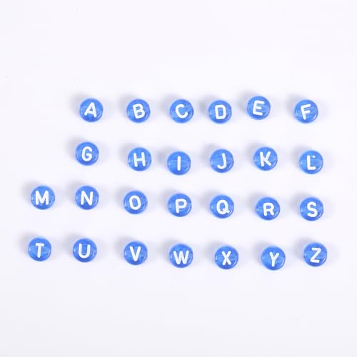 Ornaland 1480Pcs Blue Letter Beads for Jewelry Making Bulk 7x4MM Small Acrylic Round Alphabet Beads for Earrings Necklaces Bracelets DIY Supplies - color: Blue