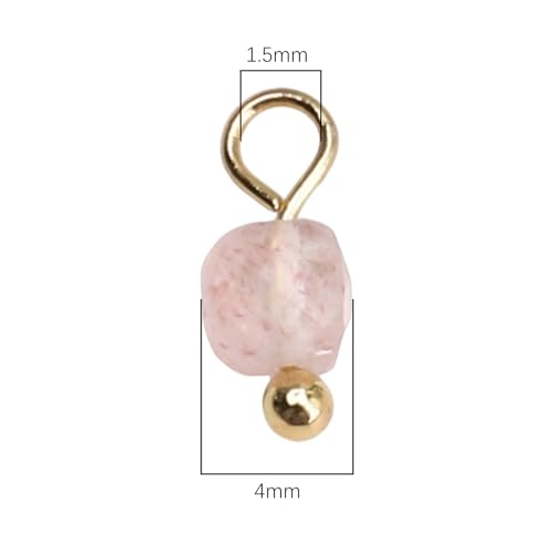 Beadia Natural Faceted Cube Stone Charms 4mm 30pcs with Untarnish Metal Accessories Loose Square Beads for DIY Jewelry Making - color: Strawberry Crystal