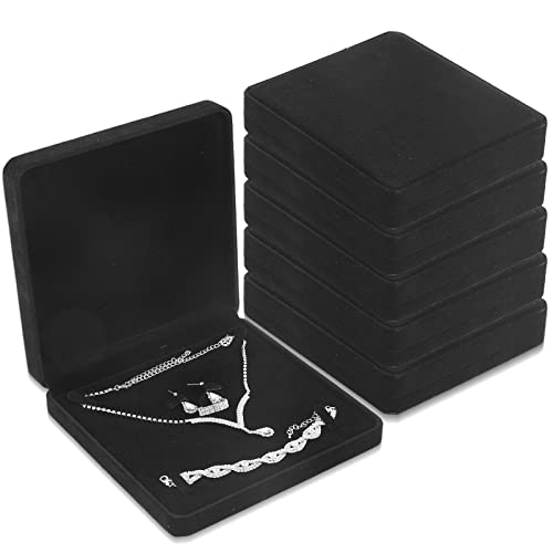 Yinkin 6 Pcs Velvet Jewelry Set Box Jewelry Display Case Earring Ring Bracelet Necklace Gift Box Pearl Necklace Storage Case for Mother's Day Wedding Travel Anniversary(Black) - color: Black